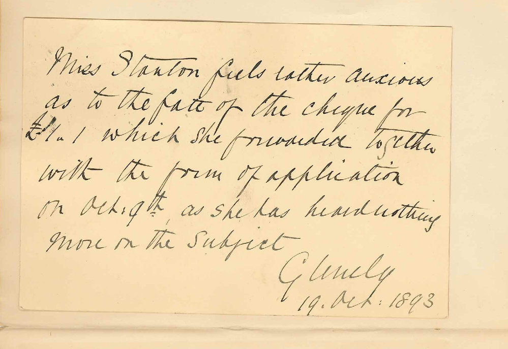 Miss E H Stanton - Glenelg - Not Received Acknowledgement of Cheque Forwarded for Music Exam