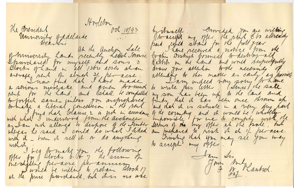 F W Laubsch - Hoyleton - Wishes to Forfeit Lease of Parnaroo Lands