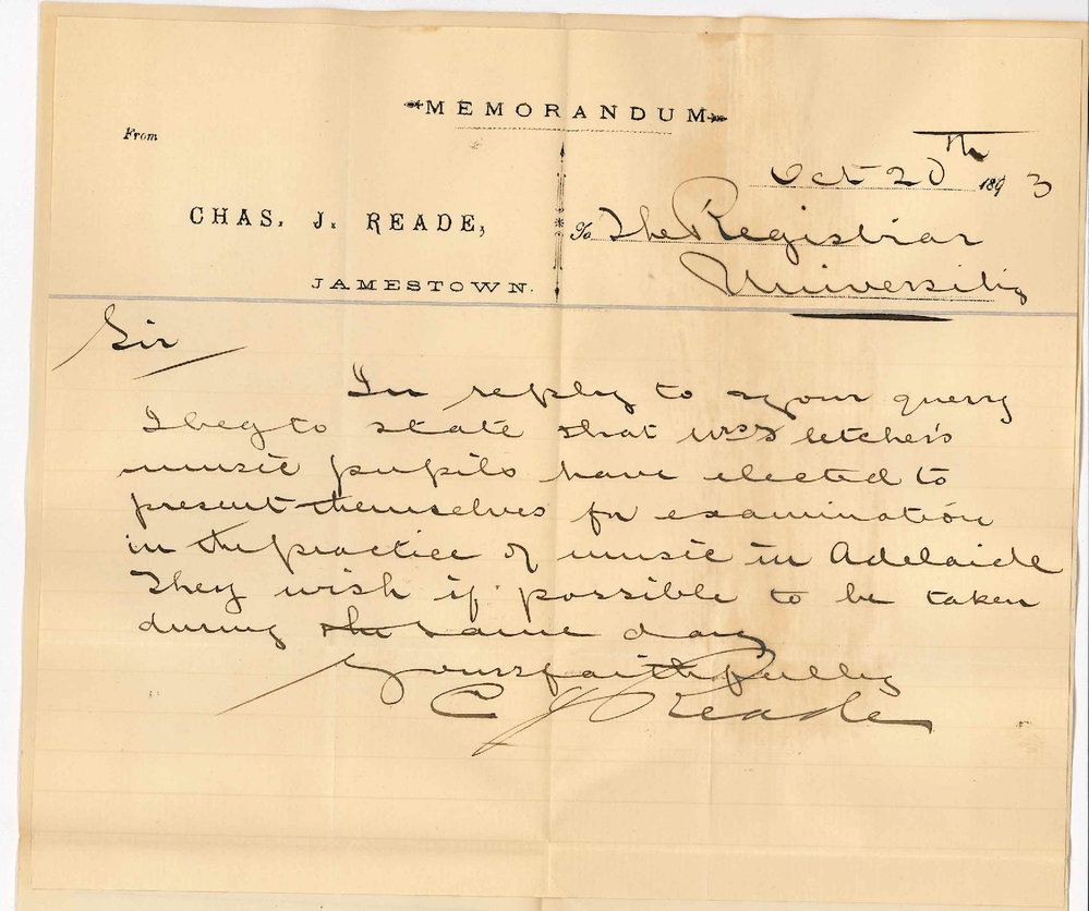 Charles J Reade - Jamestown - Mrs Fletcher's Music Pupils will Present Themselves in Adelaide for Exam