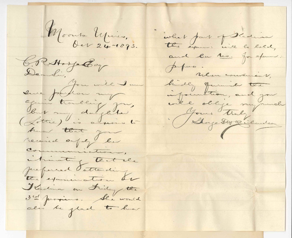 George H Richardson - Moonta Mines - Regarding Lottie [Daughter] and Music Exam