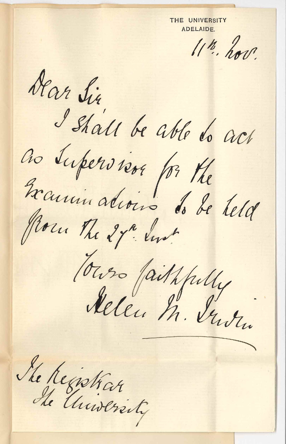 Mrs Helen M Irwin - Eastwood  - Will Act as Supervisor Junior and Senior Public Exams November 1893