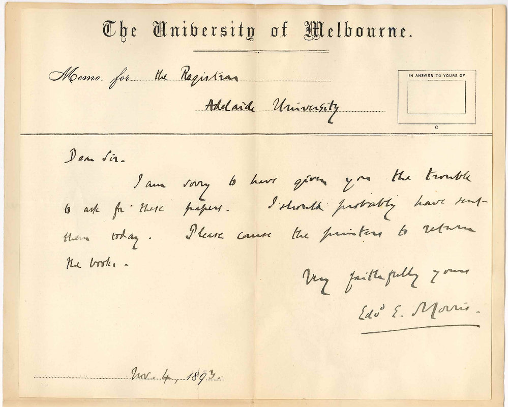 Professor Edward E Morris - The University of Melbourne - Forwards Examination Papers