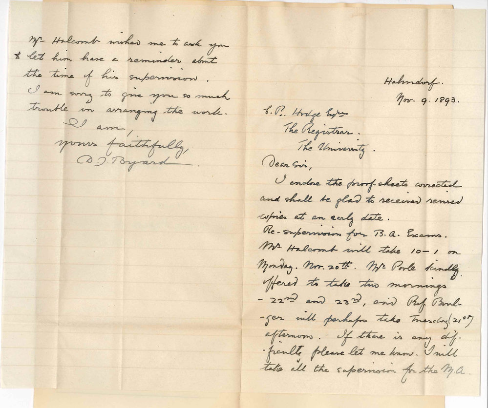Douglas John Byard - Hahndorf - Forwards Proof Sheets of Exam Papers Corrected - Regarding Supervision etc