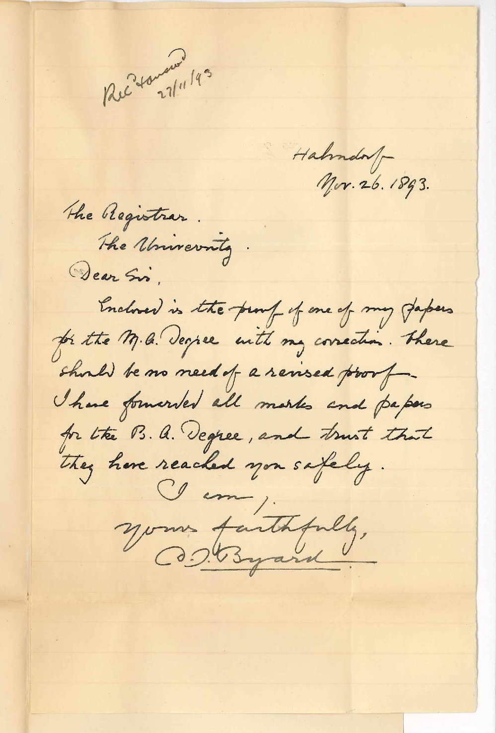 Douglas John Byard - Hahndorf - Forwards MA Degree Paper etc