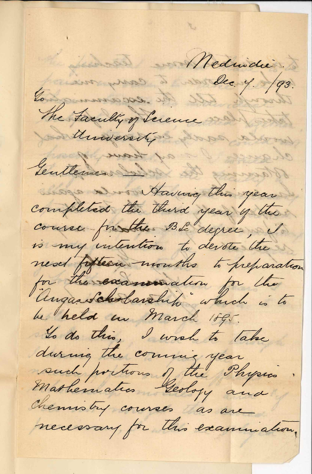 James Watson Brown - Medindie - Intention of Studying for Angas Scholarship and Wishes Reduction in Fees to Enable him to so do