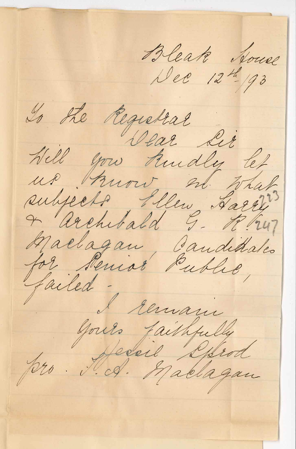 Mrs F Maclagan - High School - Burra - Subjects Pupils Failed Senior Exam