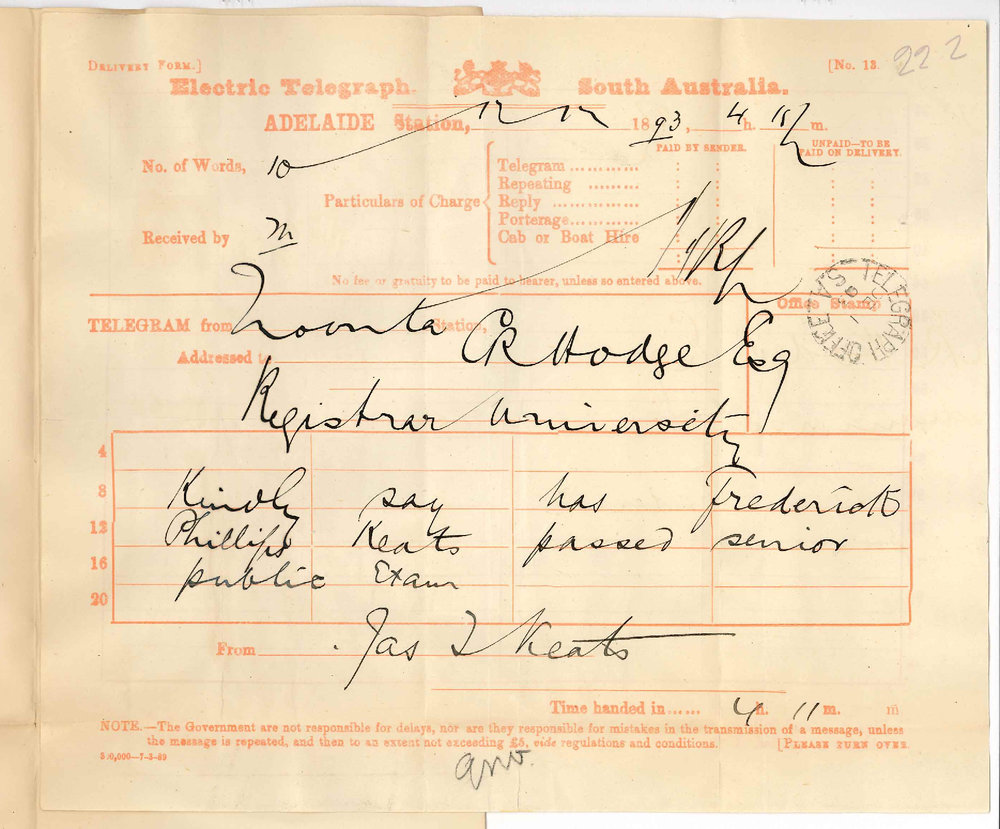 James T Keats - Moonta - Wishes to Know Whether F P Keats Passed Senior Public Exam