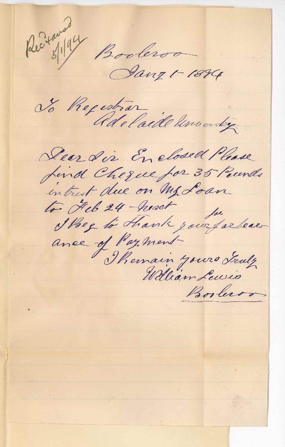 William Lewis - Booleroo - Payment of Interest