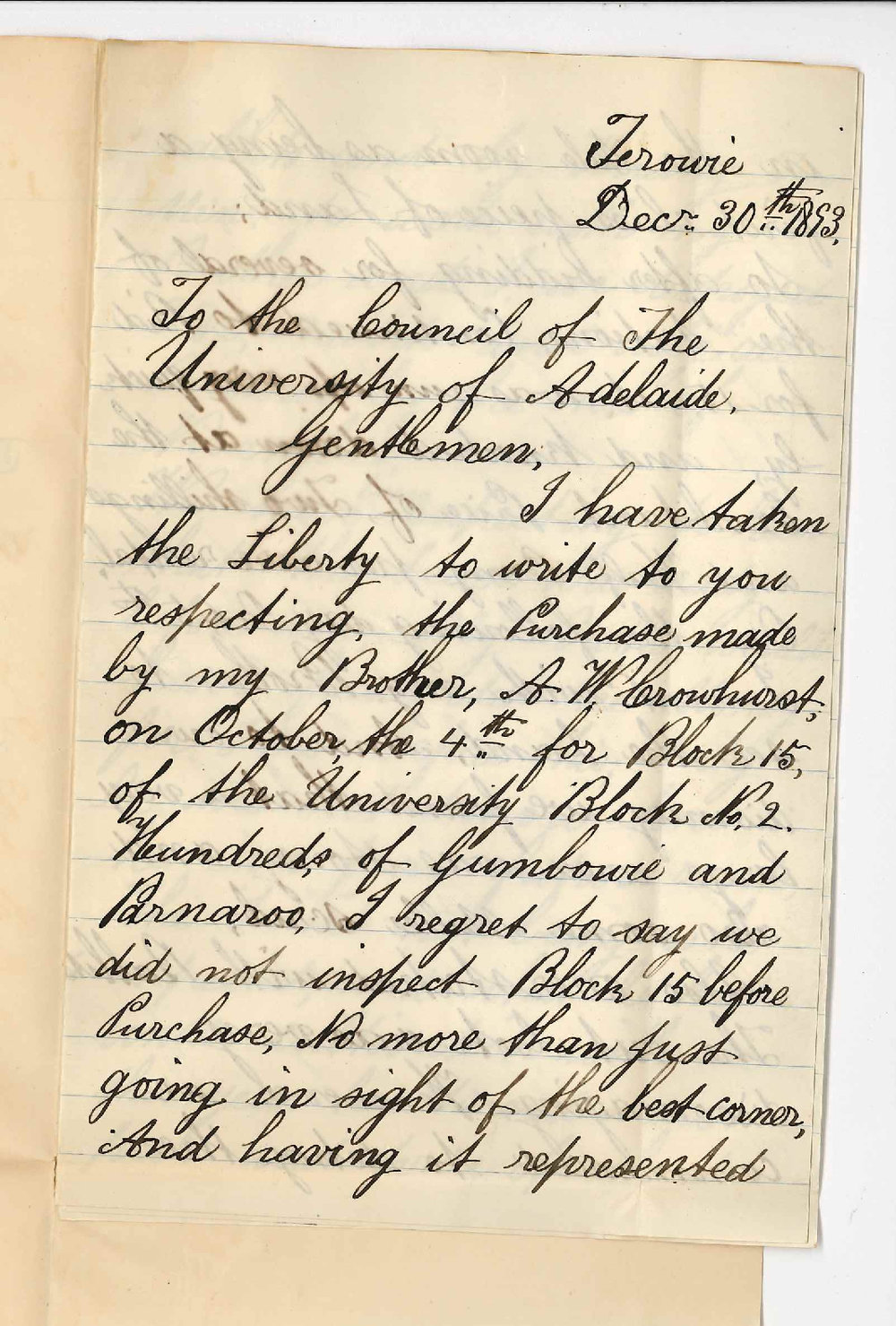 James Crowhurst - Terowie - Request on behalf of brother AW Crowhurst - Reduction in rent of Block No 15 at Parnaroo