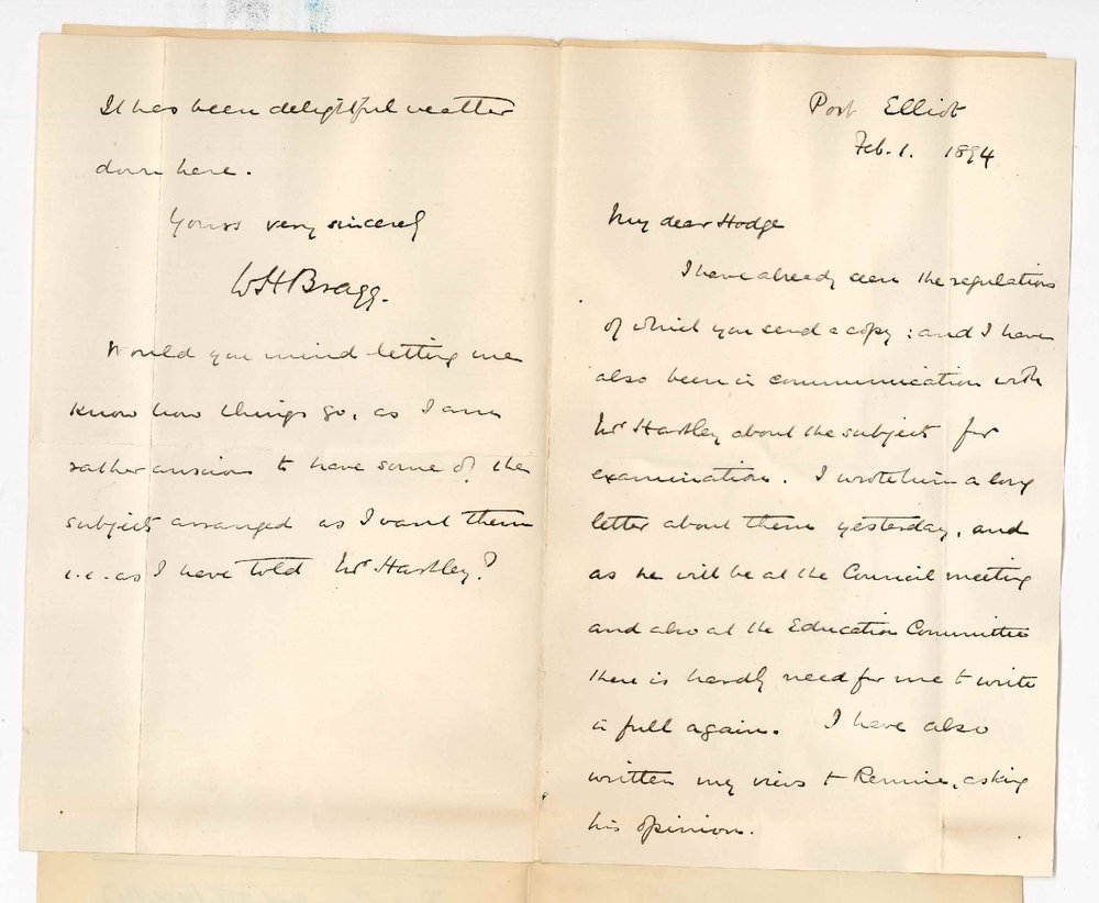 Professor William Henry Bragg - Port Elliot - Regarding details of subjects for University Scholarships Exam 1895