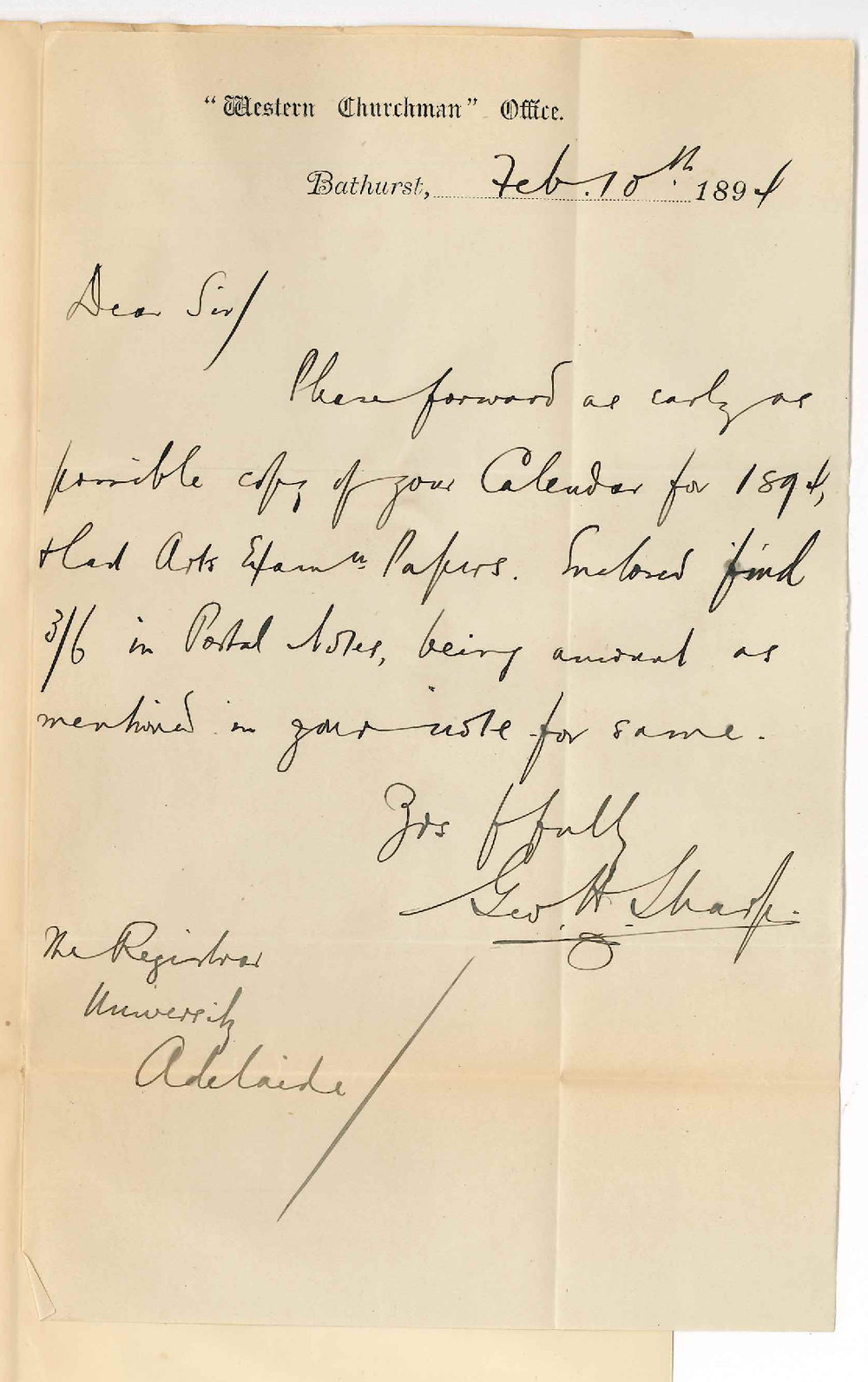 George H Sharp - Bathurst - Requests University Calendar