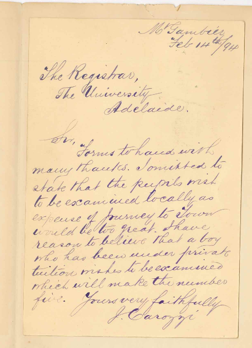 Julius Carozzi - Mount Gambier - Requests local Preliminary Exam March 1894