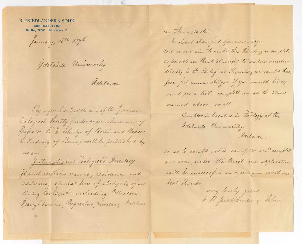 R Friedlander &amp; Sohn - Buchhandlung Berlin N W Carlstrasse 2 - Request list of all members interested in Zoology of the University