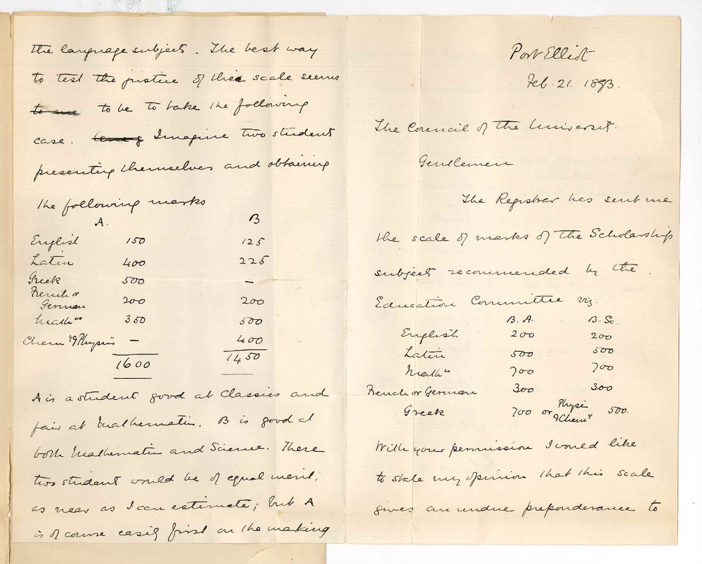 Professor William Henry Bragg - Port Elliot - Recommendation re marks for Scholarships Examinations