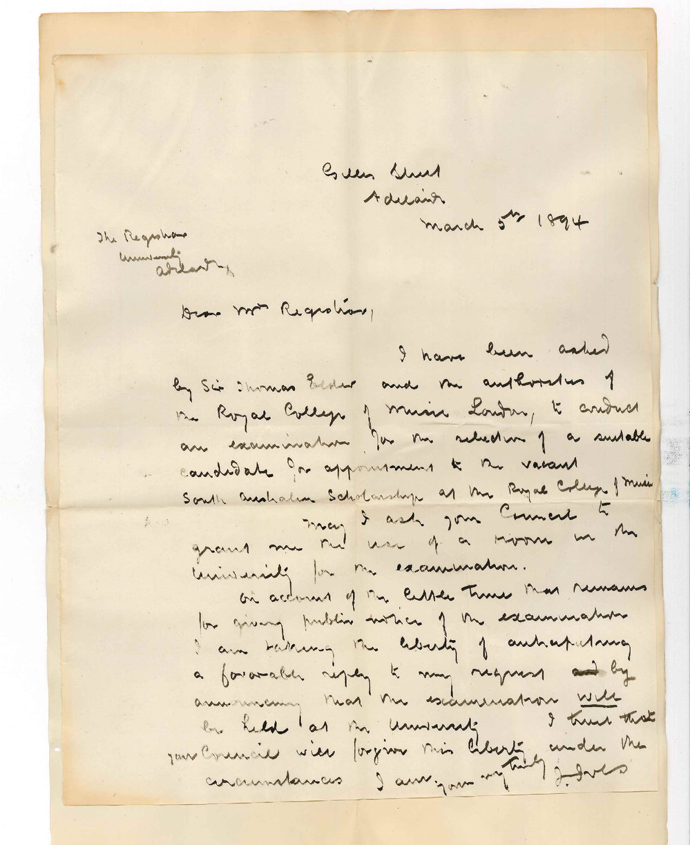 Professor Joshua Ives - Gilles Street City - Requests use of room to hold Music Examination for the Royal College of Music in London