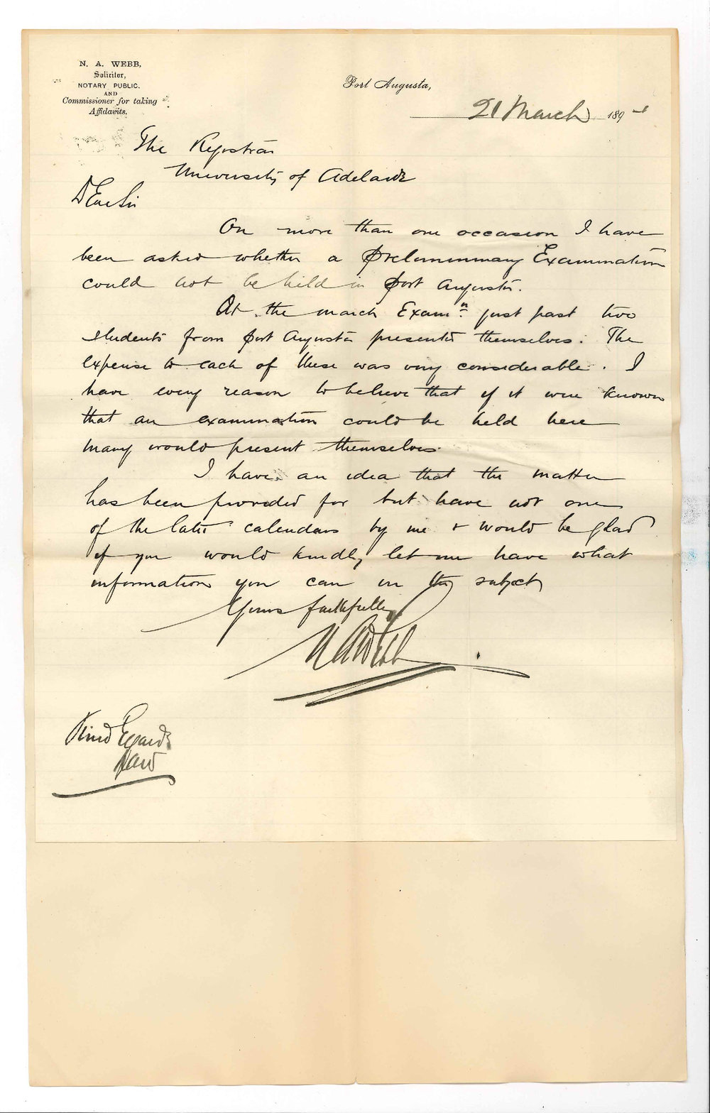 Noel Agustin Webb - Solicitor Port Augusta - Requests information local Preliminary Examinations