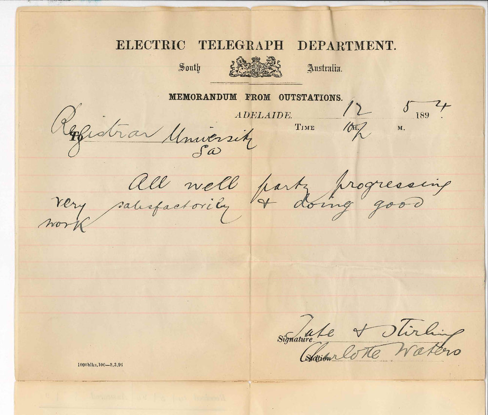 Professors Ralph Tate and Edward Charles Stirling - Charlotte Waters - Expedition progressing very satisfactorily and doing good work