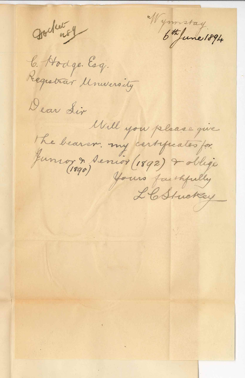 LC Stuckey - Wynnstay - Requests Junior and Senior Public Examination Certificates