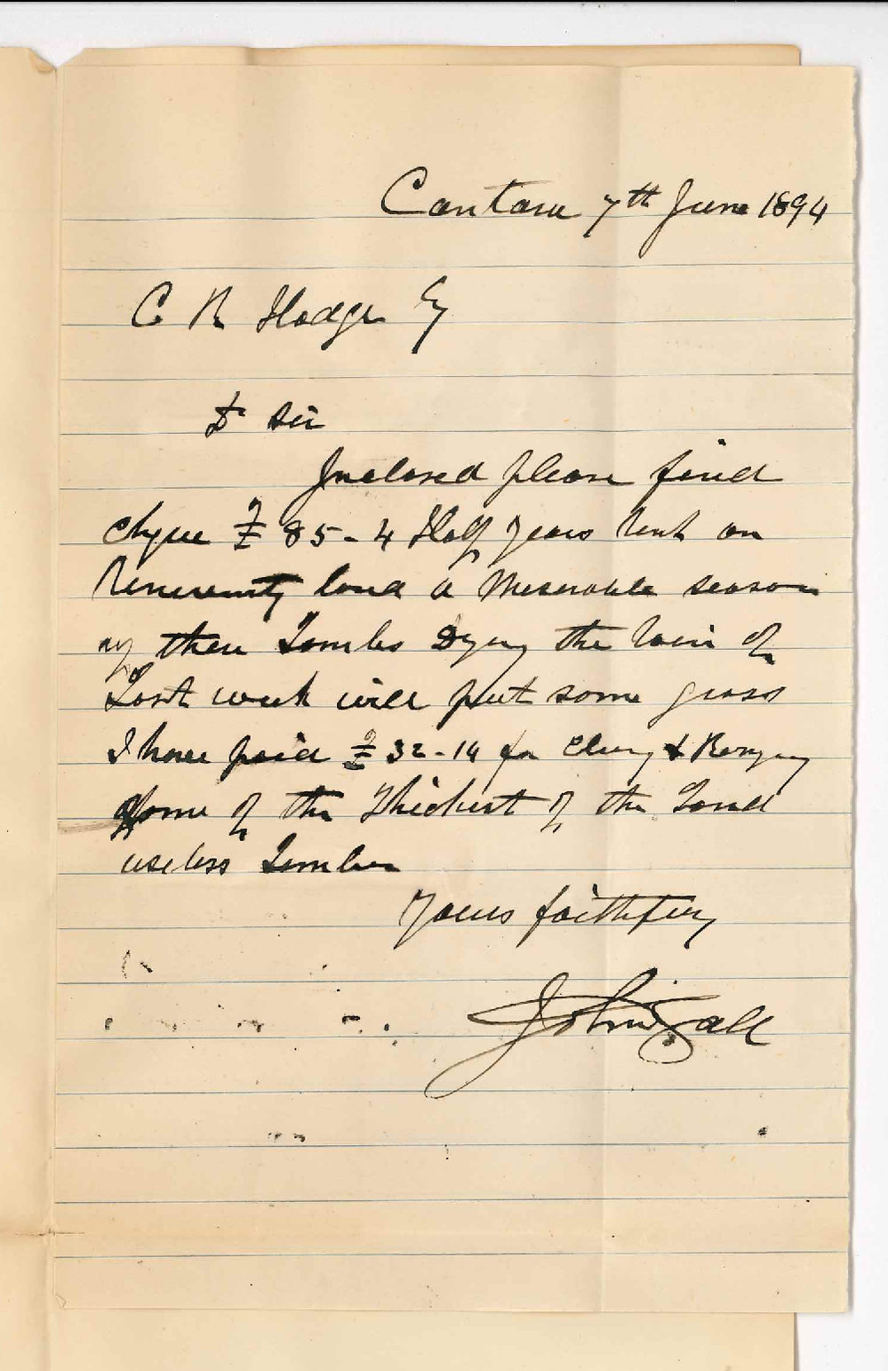 John Gall - Cantara South East - Payment of rent at the reduced rate etc