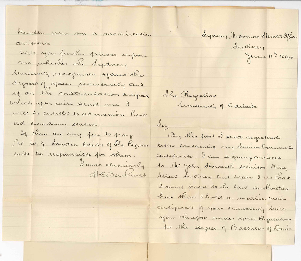 HC Bathurst - Sydney Morning Herald Office - Requests Matriculation Examination Certificate in place of Senior Public