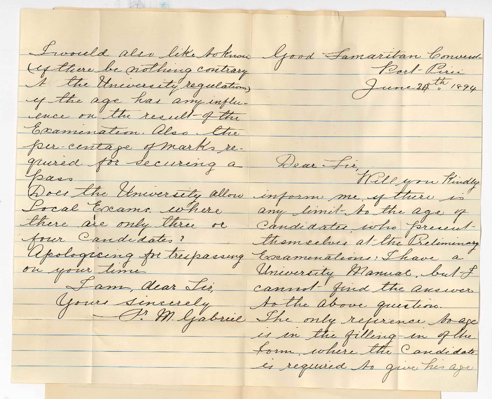 Sister M Gabriel - Good Samaritan Convent - Port Pirie - Information Preliminary Examination