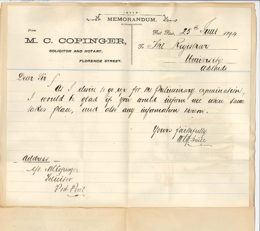 WEY Hince - c/o MC Copinger Esq - Port Pirie - Information Preliminary Examination