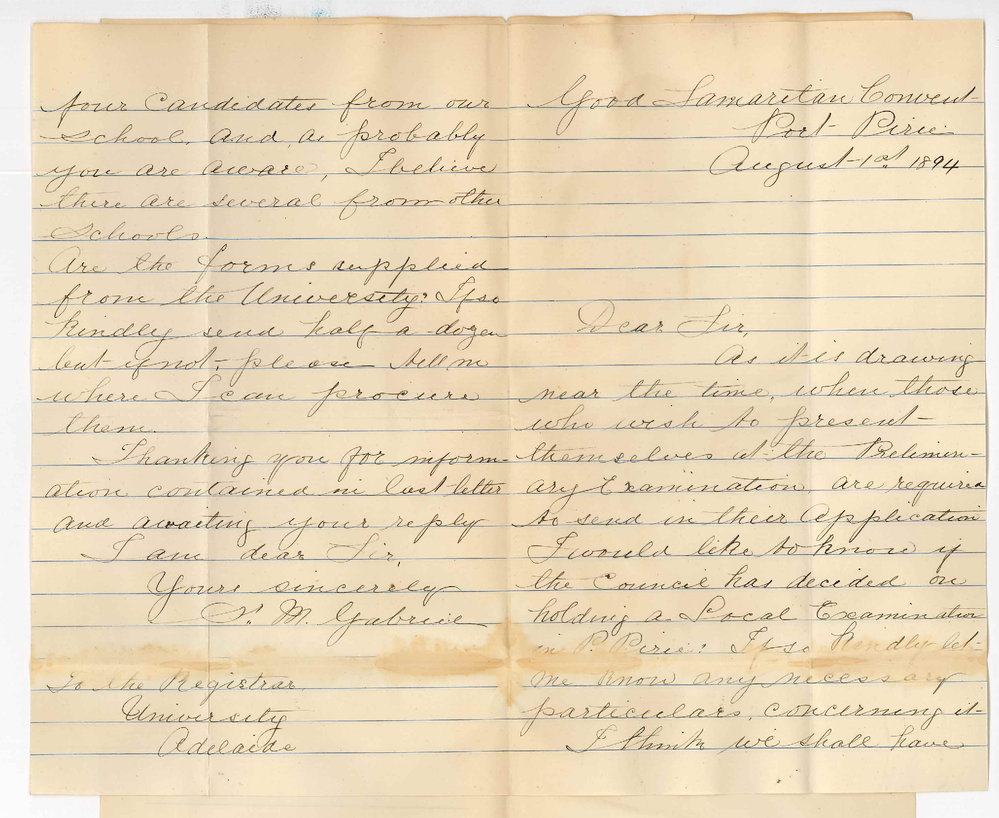 Sister M Gabriel - Port Pirie - Information and forms for Preliminary Examination