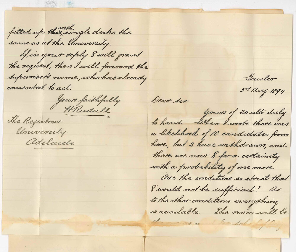 H Rudall - Gawler - Number of Candidates that Will Present Themselves Preliminary Exam