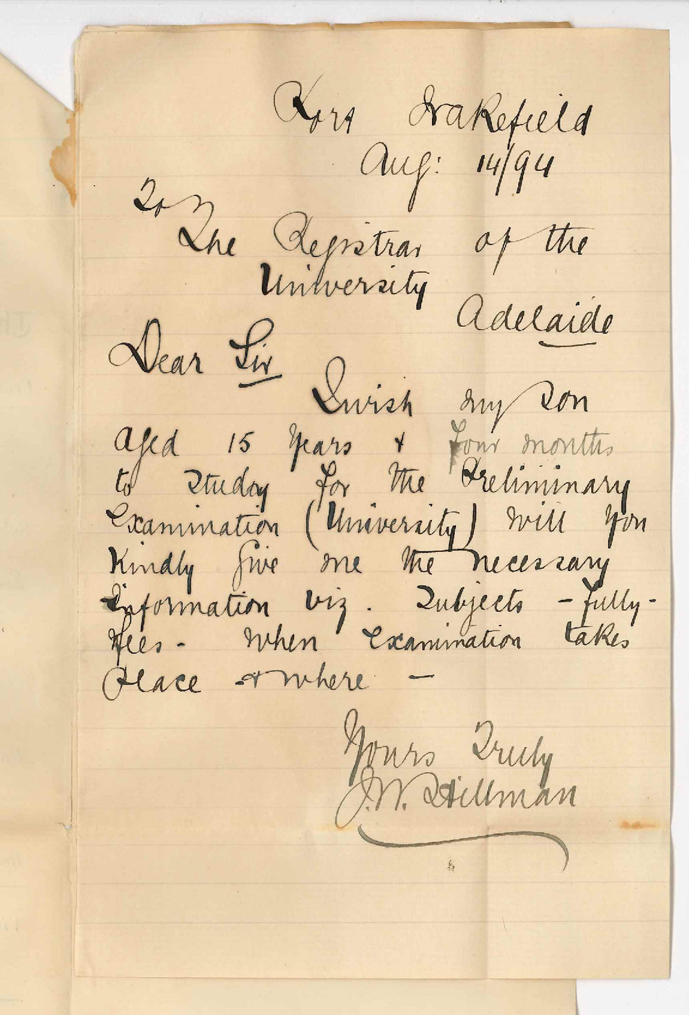 JW Hillman - Port Wakefield - Information etc Preliminary Examination