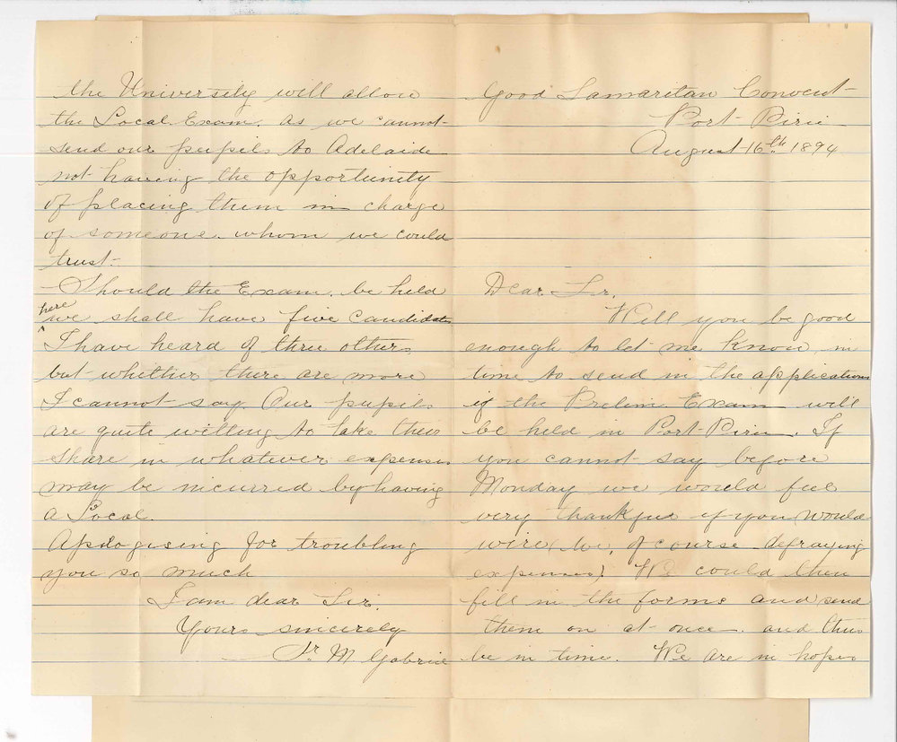 Sister M Gabriel - Port Pirie - Re local Preliminary Exam at Port Pirie etc