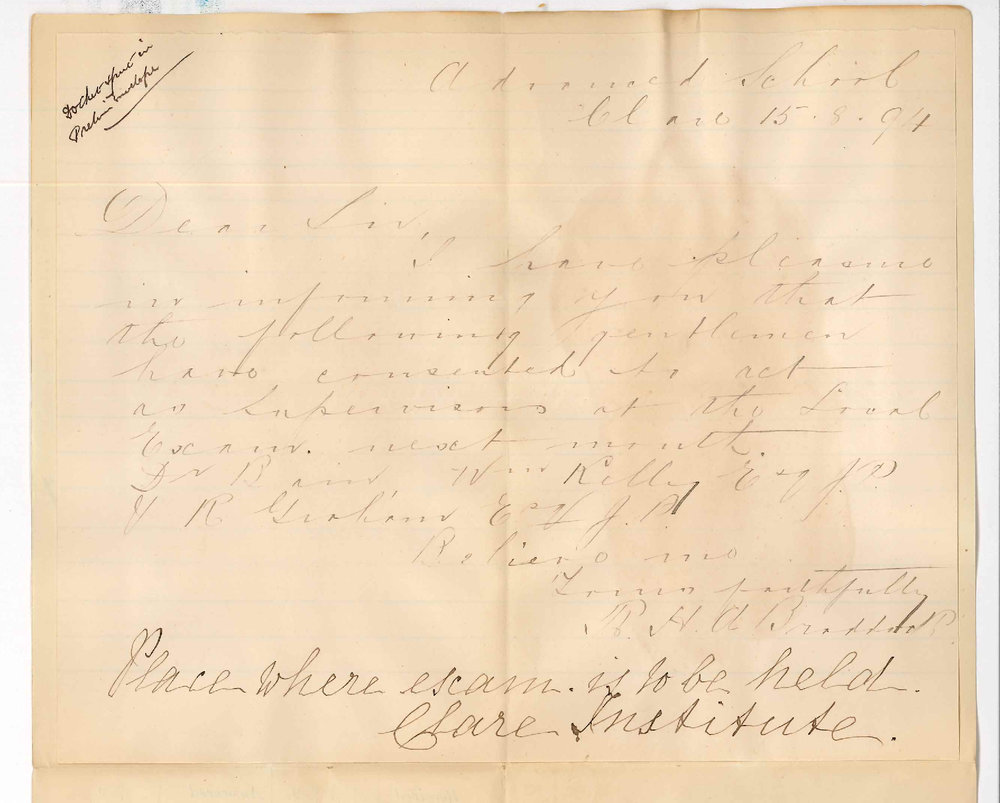 R H A Braddock - Clare - Supervisors for the Preliminary Exam at Clare