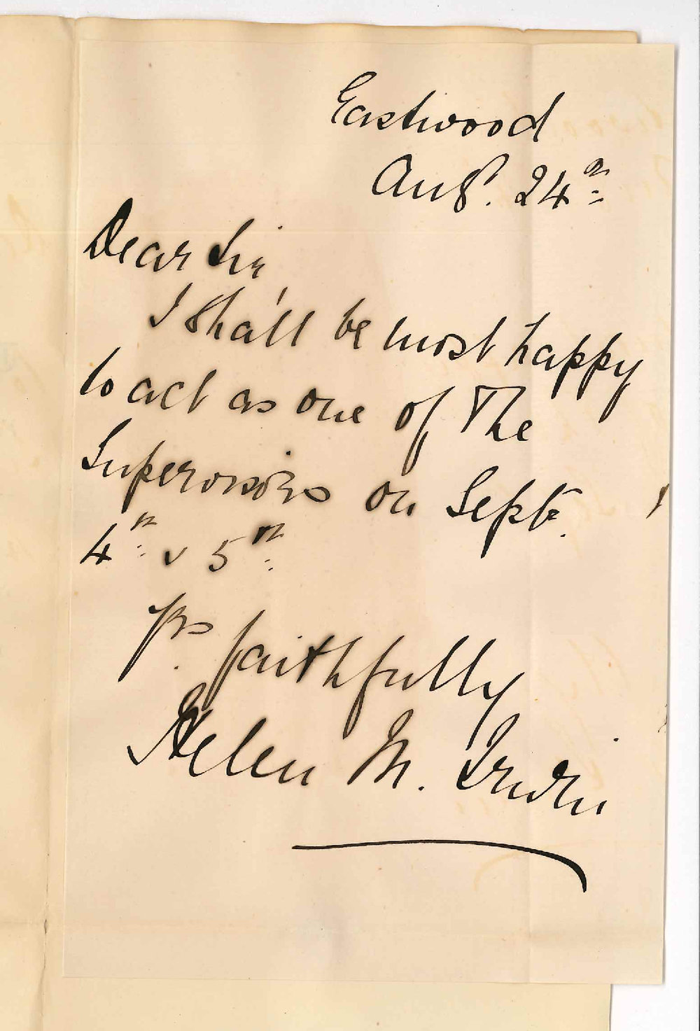 Mrs Helen M Irwin - Eastwood - Will act as Supervisor Preliminary Examination September 1894