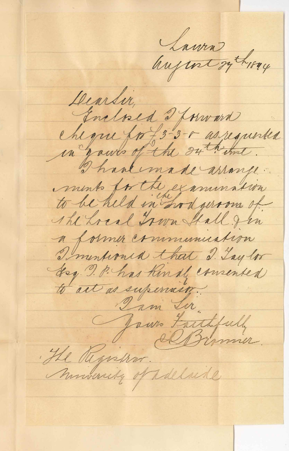 Carl Bronner - Laura - Supervisor etc for local Preliminary Exam September 1894