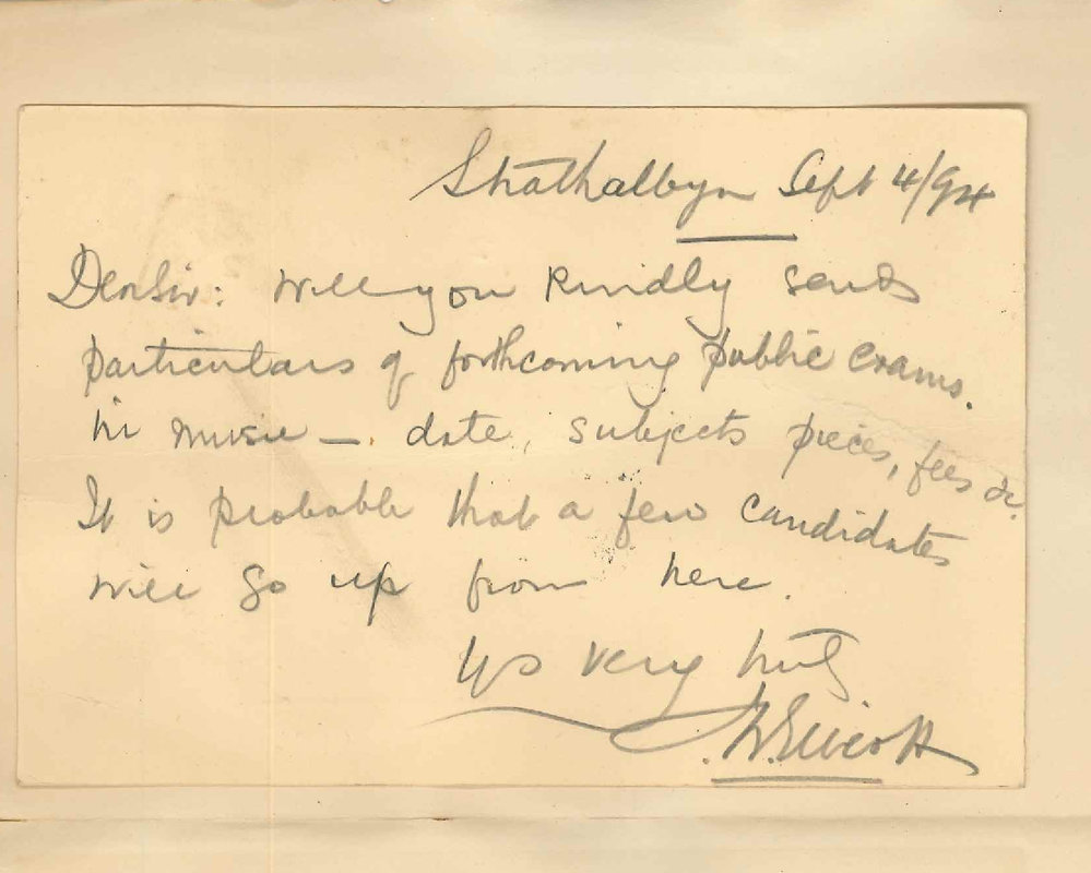 J W Elliott - Strathalbyn - Requests Information Concerning Music Examinations