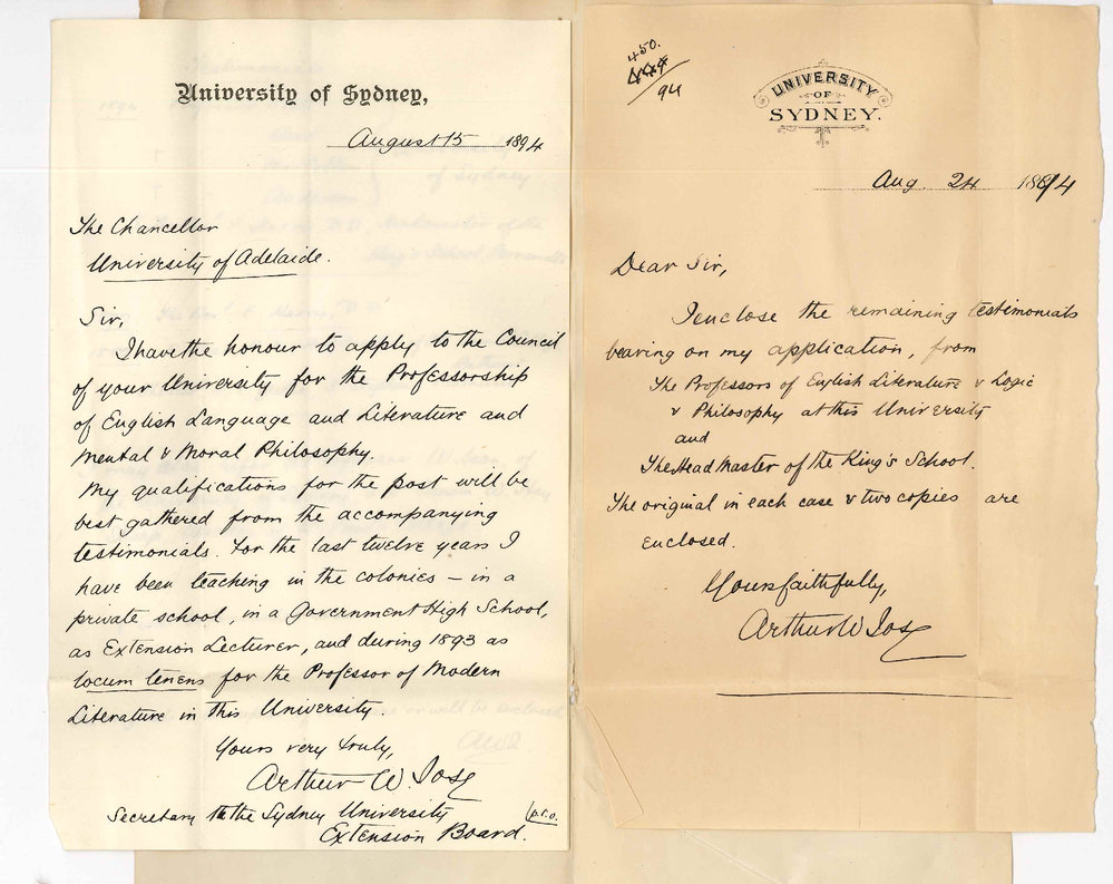 Arthur W Jose - University of Sydney - Application for vacant Hughes Professorship of English