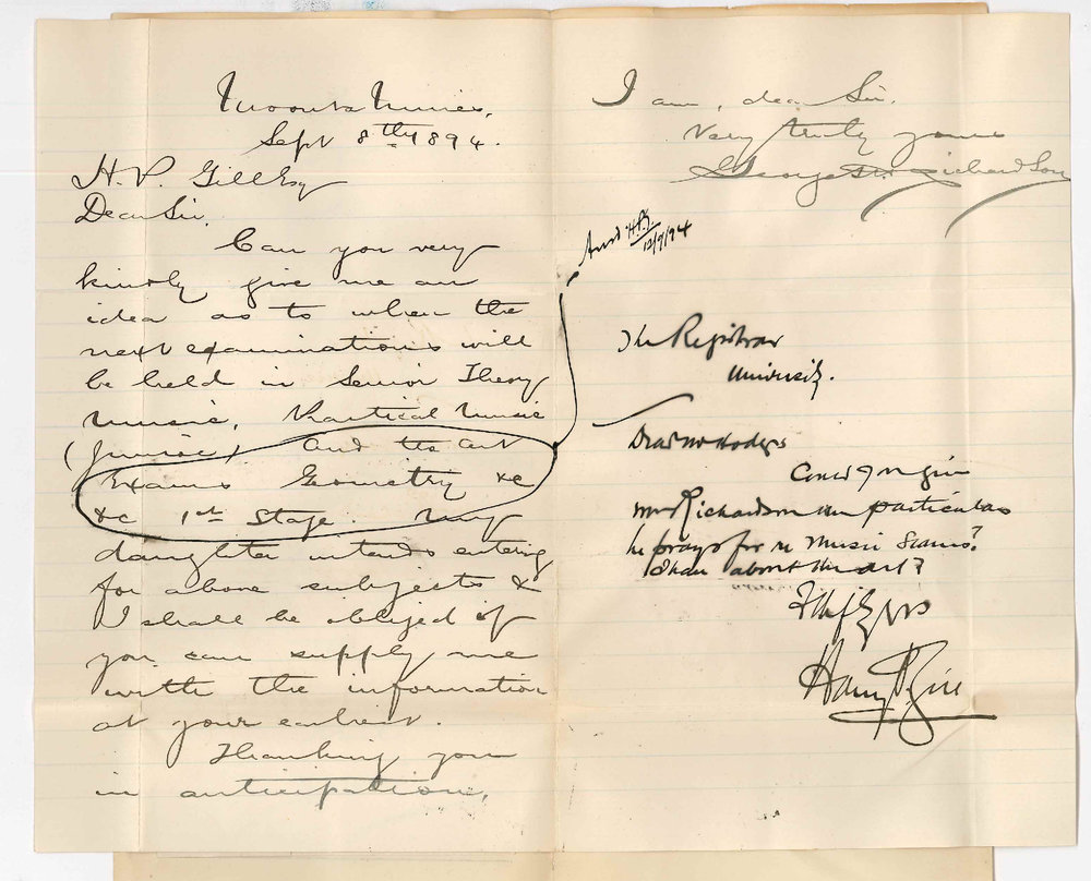 George H Richardson - Moonta Mines - Requests Information Regarding Music Examinations