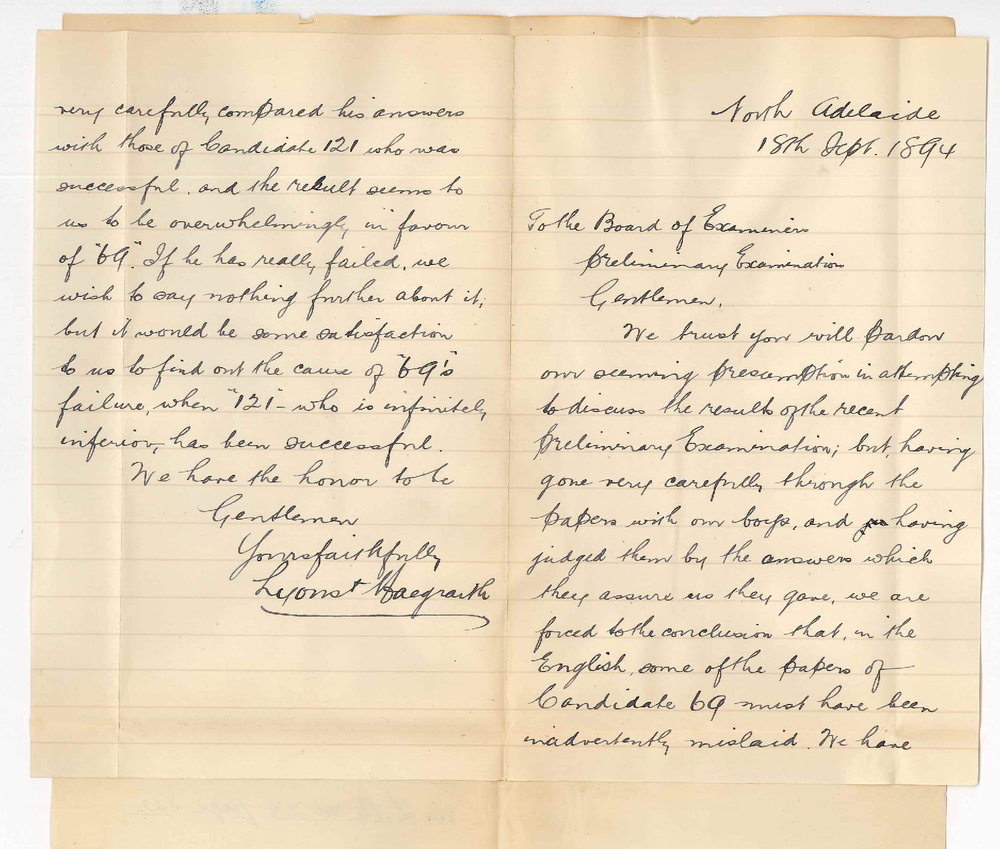 Lyons and Macgraith - North Adelaide - Regarding Failure of Number 69 at the Preliminary Examination