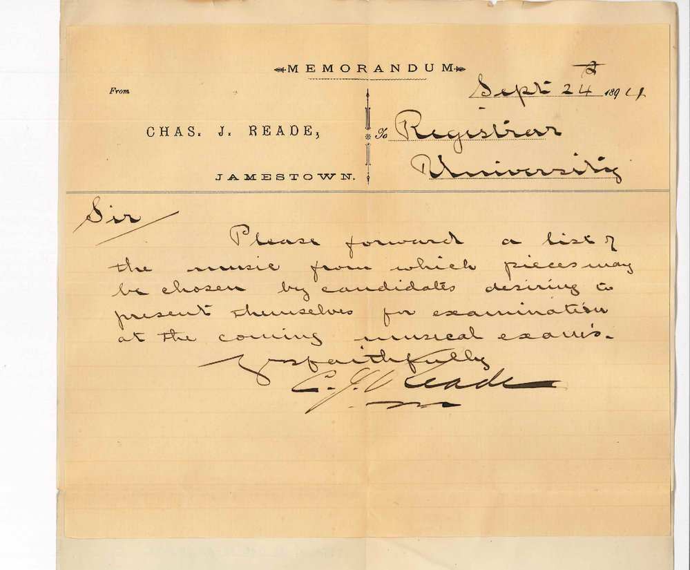 Charles J Reade - Jamestown - List of Pieces for Practice of Music Exams