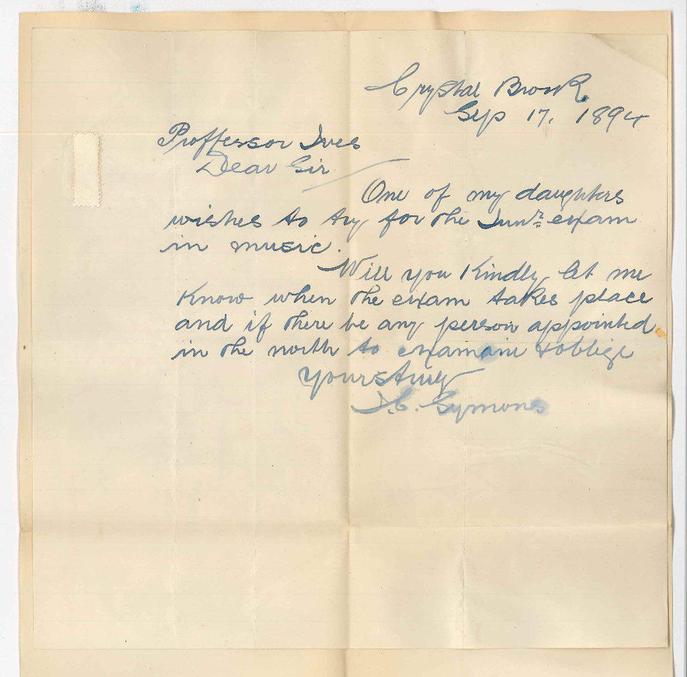 J C Symons - Crystal Brook - Regarding Junior Exams in Music