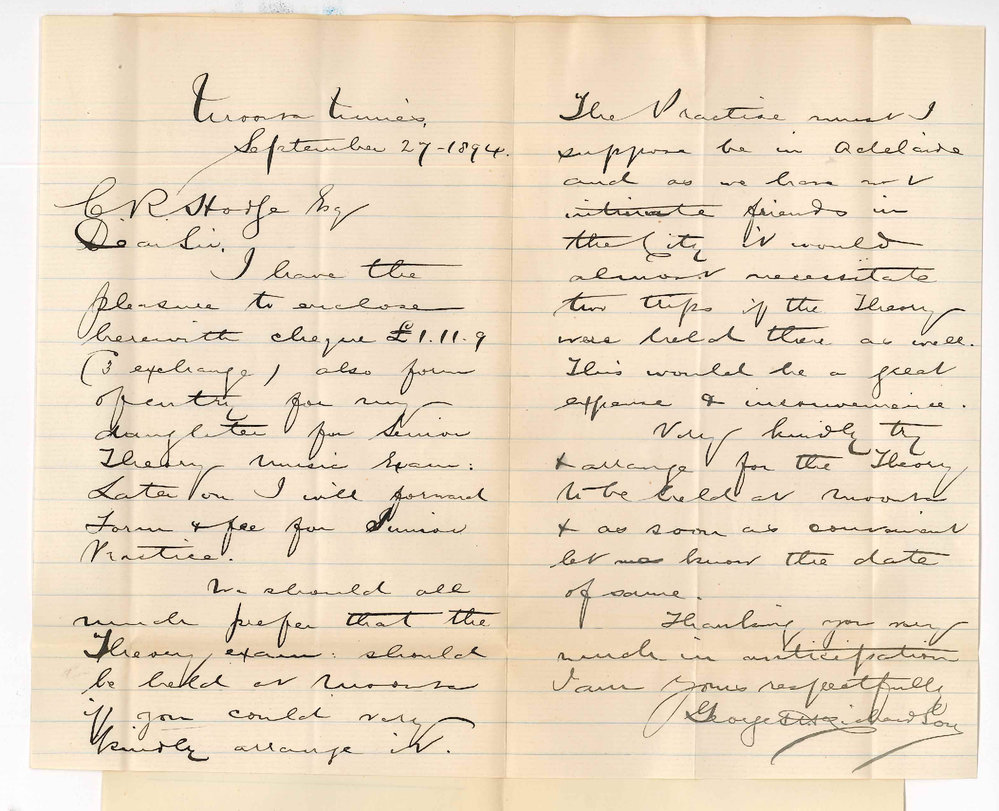 George H Richardson - Moonta Mines - Regarding Local Theory and Practice of Music Exams