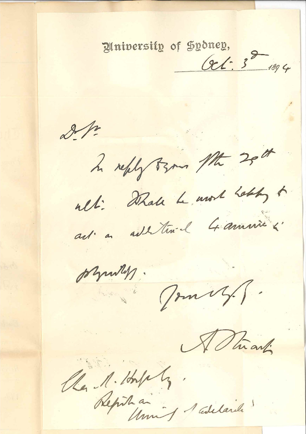 A Stuart - The University of Sydney - Will act as additional Examiner in Physiology for the third years Ordinary Examinations for the MB and BSc Degrees