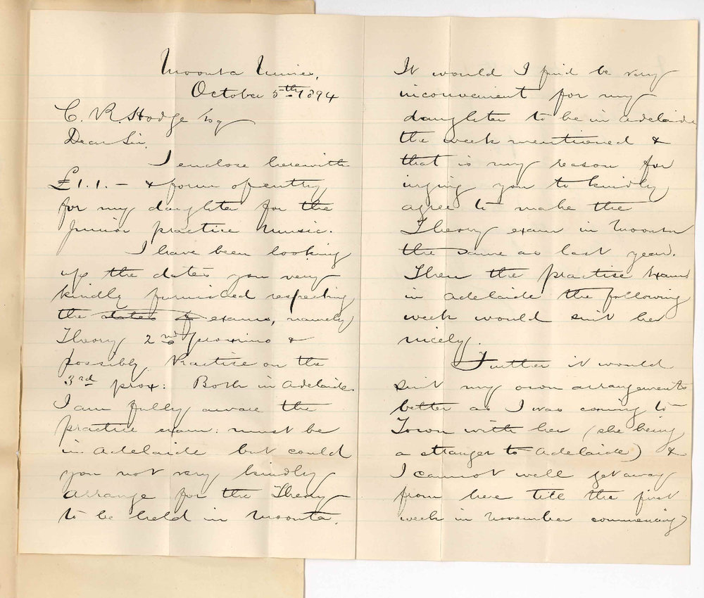 George H Richardson - Moonta Mines - Theory of Music Examination at Moonta