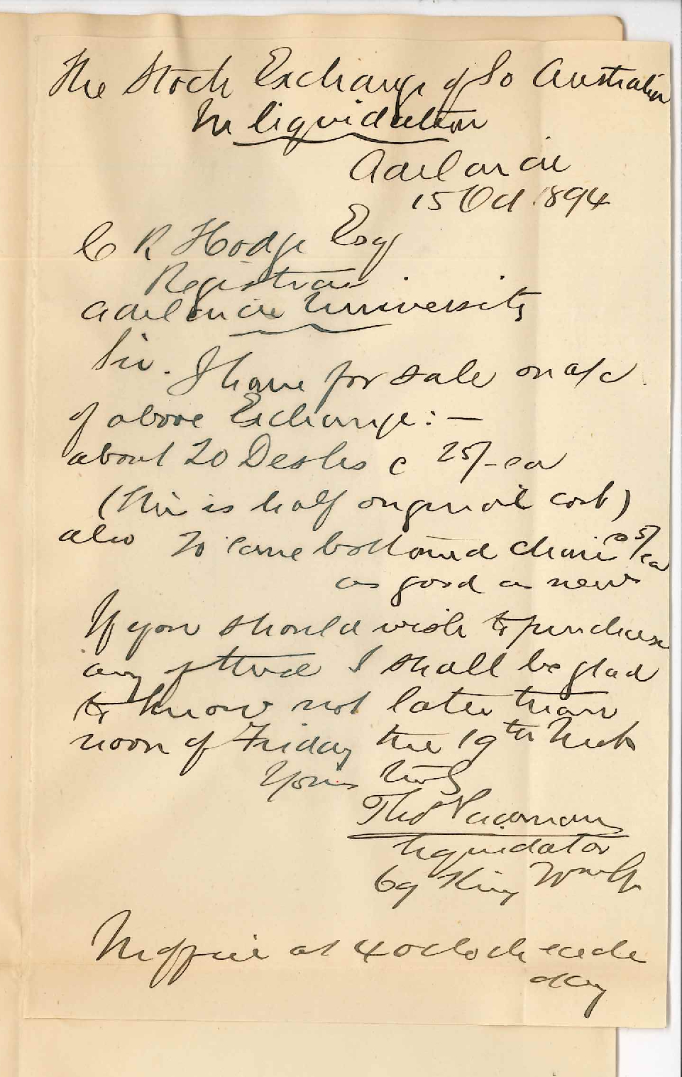 Thomas Padman - Stock Exchange of South Australia - Regarding Desks and Chairs for Sale
