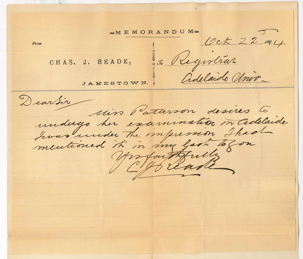 Charles J Reade - Jamestown - States Miss Patterson will Attend the City for Music Exam 1894