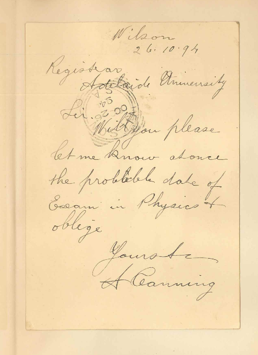 Albert Canning - Wilson - Requests Date of Physics Higher Public Exam 1894
