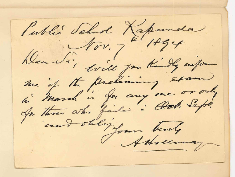 A Holloway - Public School Kapunda - Information Concerning March Preliminary Exam