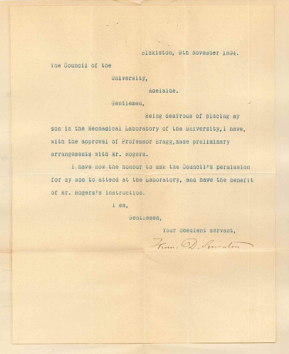 Thomas Drury Smeaton - Blakiston - Requests permission to place son under Mr Rogers instruction