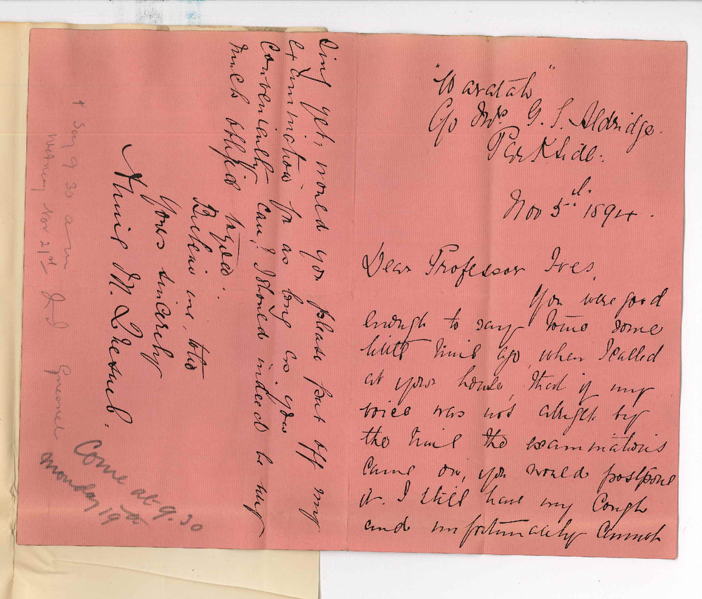 Miss Annie M Quesnel - Parkside - Asks Singing Examination be Postponed as Long as Possible Owing to a Cold