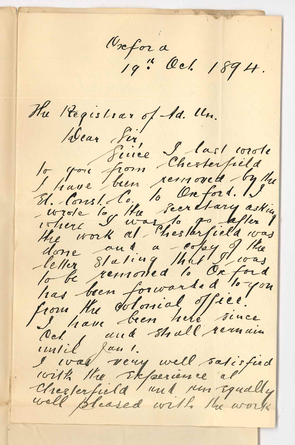 Alexander Wyllie - Oxford - Forwards Information on Progress in Electrical Engineering Works etc