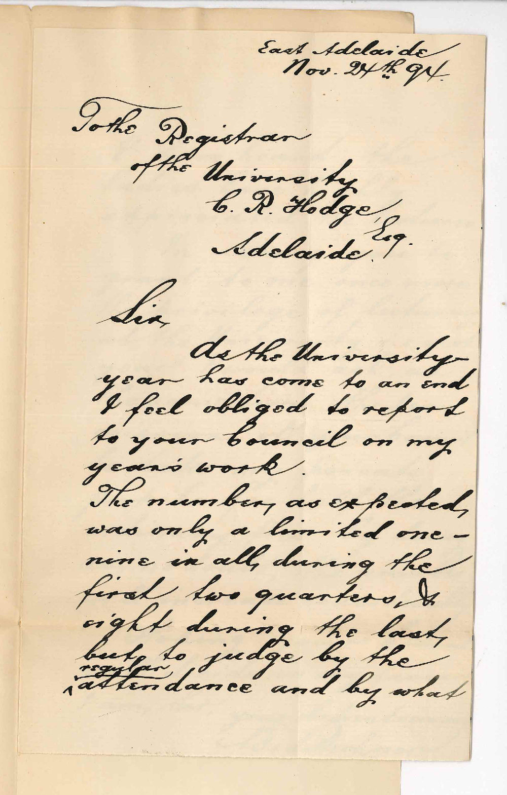 A F Rechner - East Adelaide - Report re German Lectures